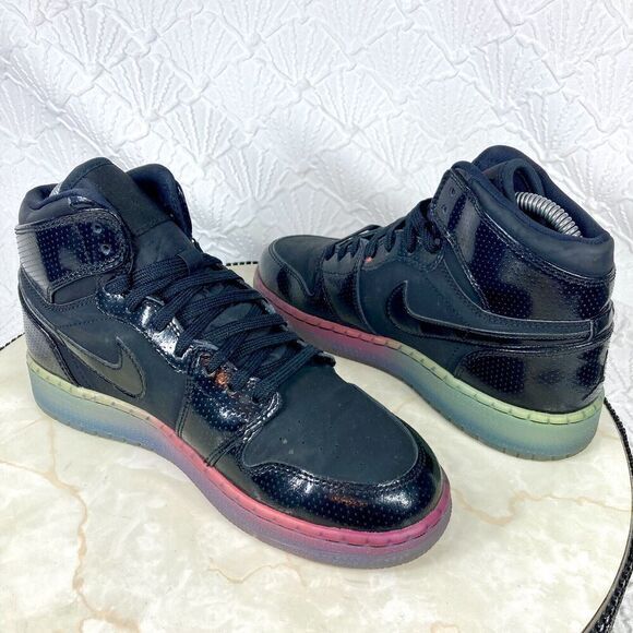 Nike Air Jordan 1 Retro Hi GS Sneakers Y (4.5) W(6) Black Fuchsia Athletic Shoes - Picture 12 of 14